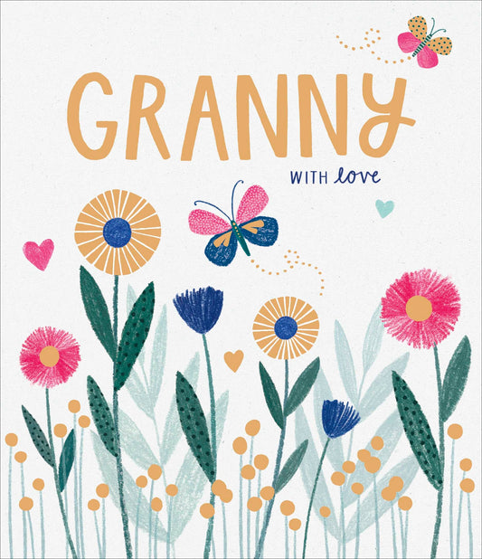Granny Birthday Card Crayon Flowers Gold Foil
