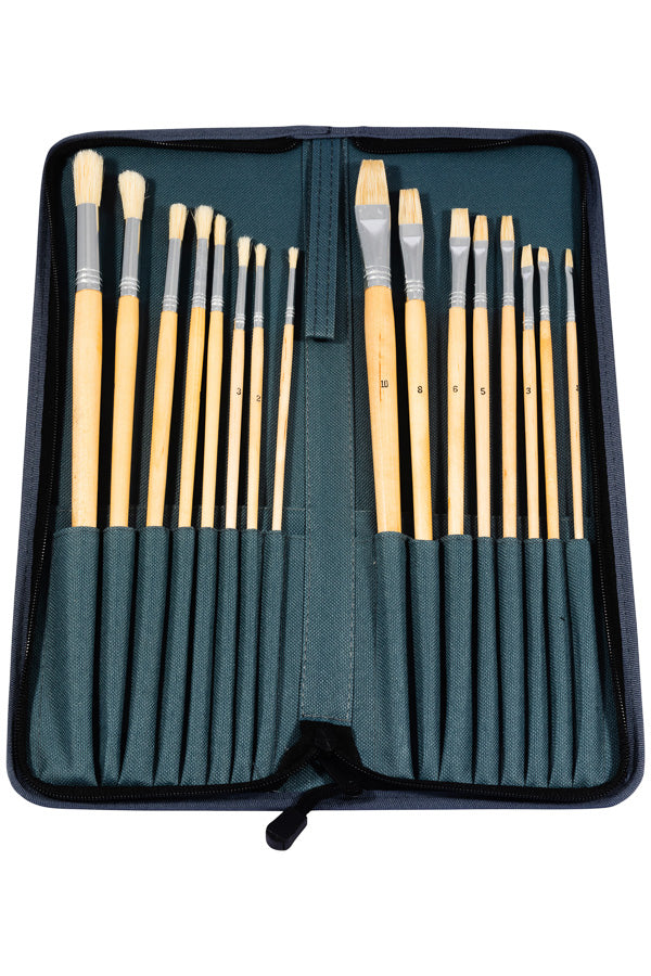 Set of 16 Oil Acrylic Paint Brushes With Zipper Case