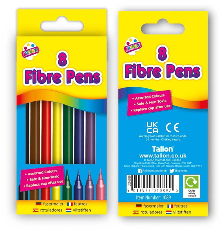 8 Fibre Colouring Felt Tip Pens