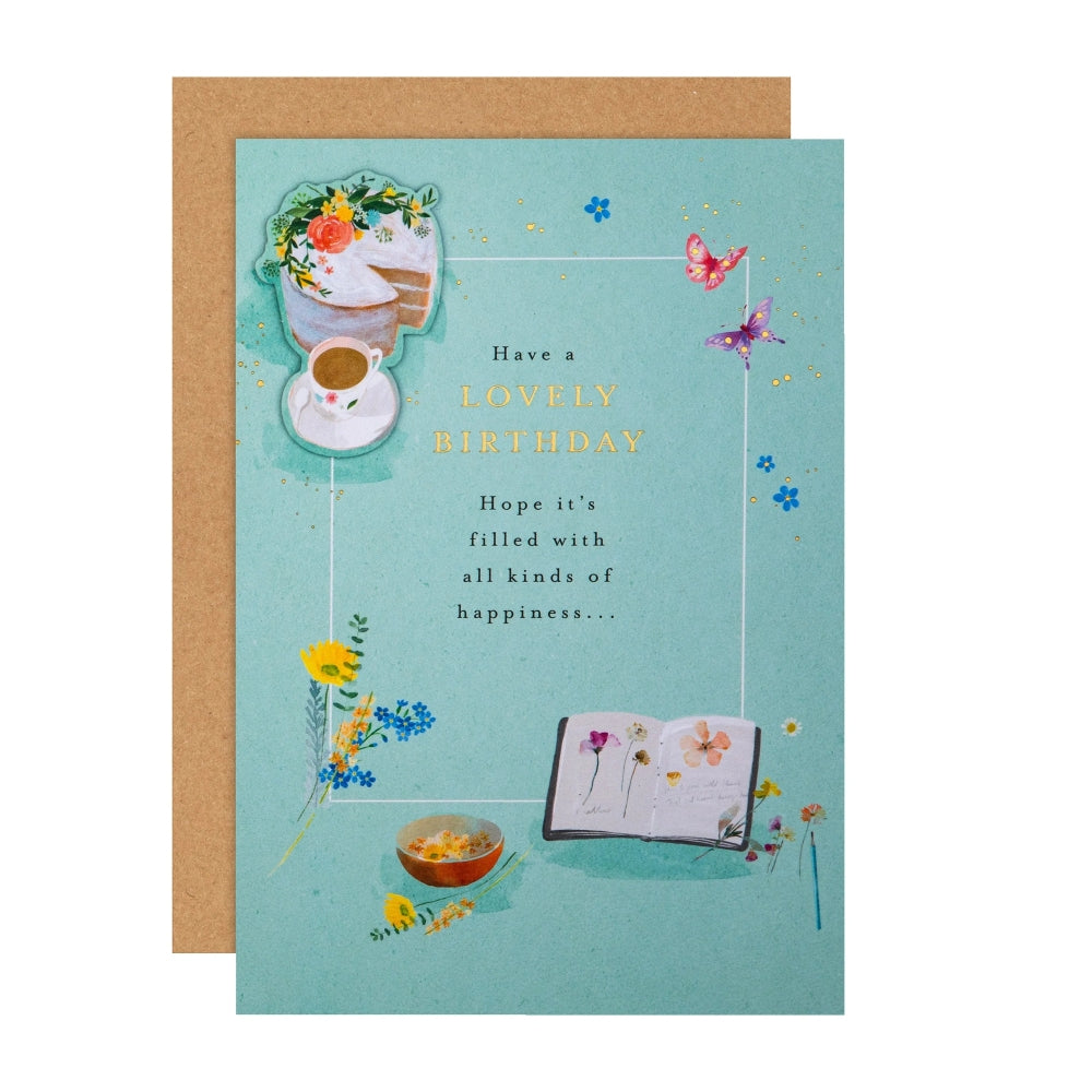 Tea, Cake, Flowers Lovely Birthday Card