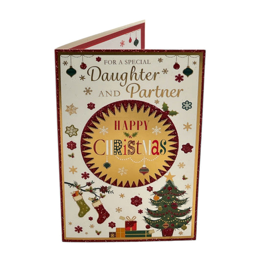 For Daughter and Partner Stockings And Presents Design Christmas Card