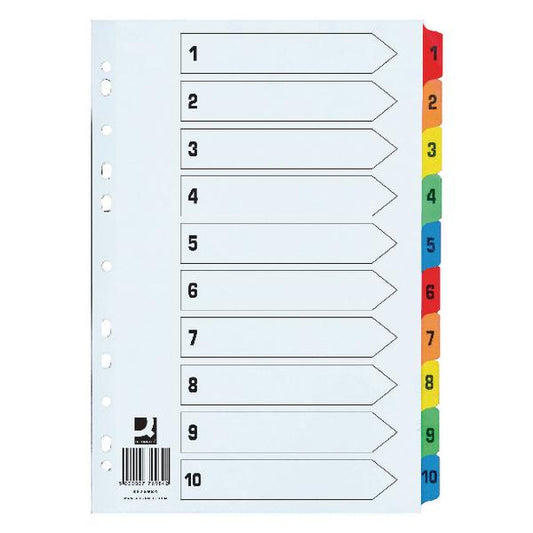 1-10 Index Extra Wide Reinforced Multi-Colour Tabs