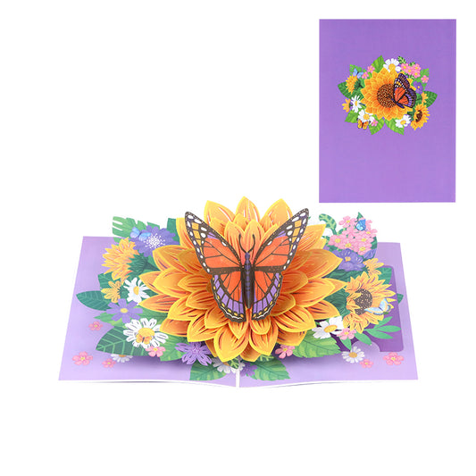 Butterfly on Sunflower 3D Pop Up Greeting Card - Mother's Day Birthday Anniversary