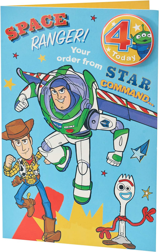 Disney Toy Story Woody 4th Birthday Card with Badge