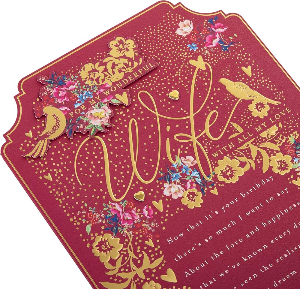 Pink Traditional Floral Design with Heartfelt Verse Wife Birthday Card