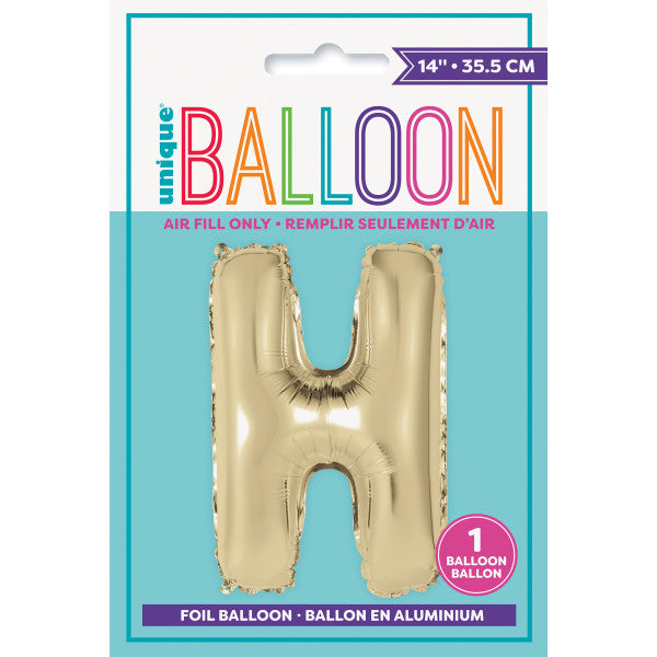 Gold Letter H Shaped Foil Balloon 14"