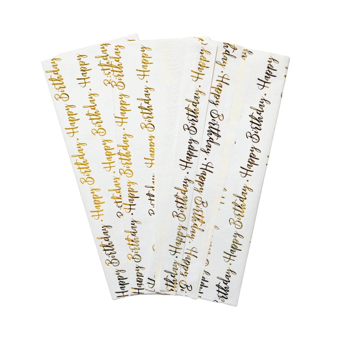12 x Pack of 10 Happy Birthday Script Luxury Gold Metallic Plastic-Free 18gsm Tissue Paper Sheets 50x70cm - Patterned Tissue Paper for Xmas, New Year, Party, Wedding, Birthday Packing Present Gift Box DIY Art Crafts