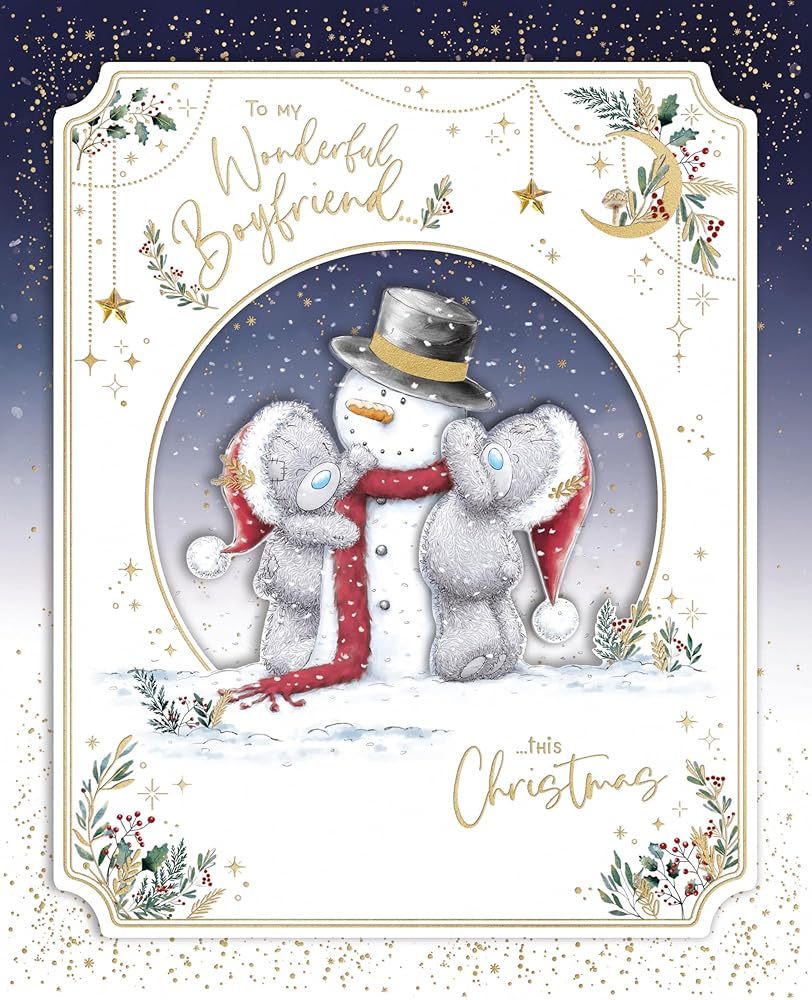 Bears And Snowman Boyfriend Luxury Boxed Handmade Christmas Card
