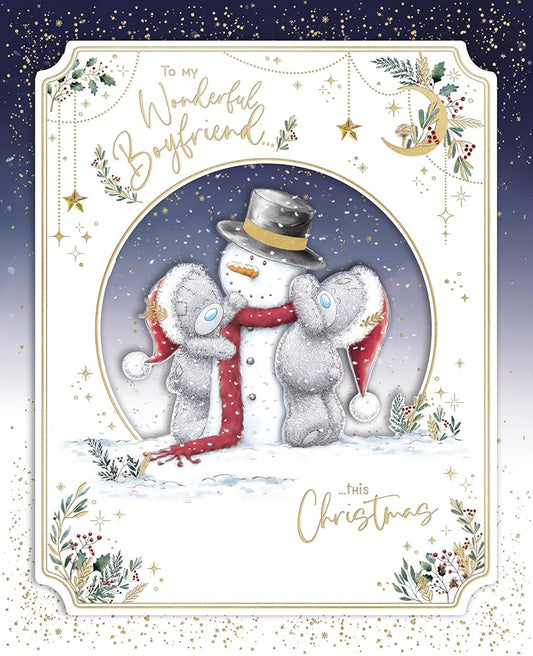 Bears And Snowman Boyfriend Luxury Boxed Handmade Christmas Card
