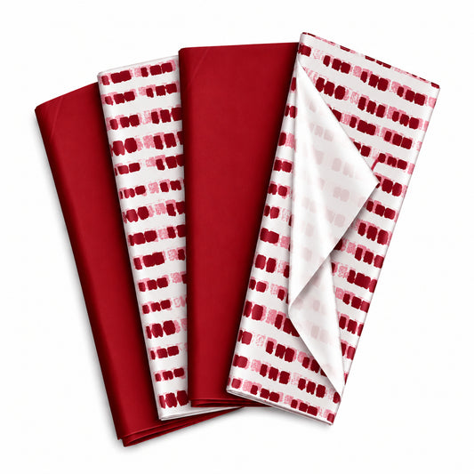 Pack of 8 Soft Dash Luxury Red Foil Design & Plain Red 50 x 70 cm Tissue Sheets - Christmas Valentine Wedding