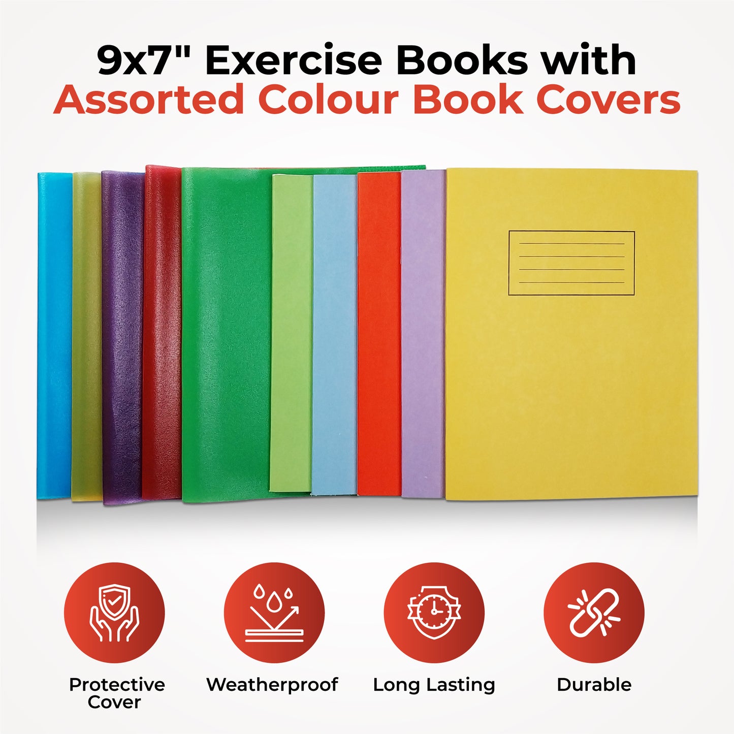 Pack of 10 9x7" Assorted Coloured Exercise Books with Coloured Book Covers