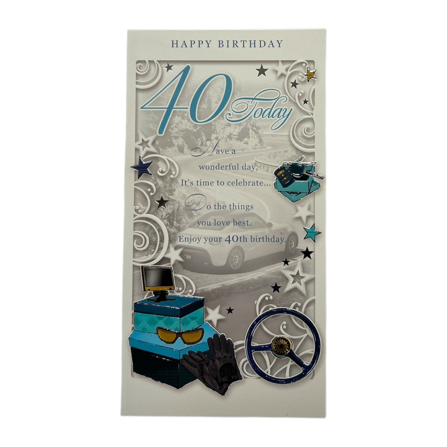Age 40 Male Car Design Opacity Birthday Card