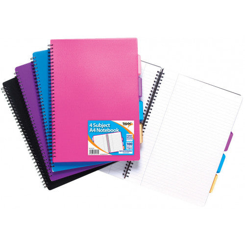 Pack of 5 A4 4 Part Subject Notebook