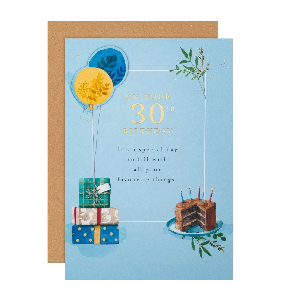 Balloons & Cake Design 30th Birthday Card
