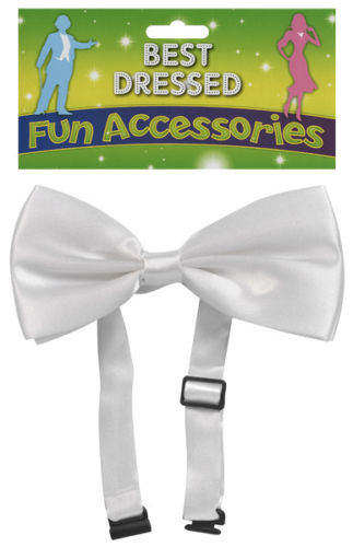 Mens Satin Plain White Pre Tied Ajustable Bow Tie