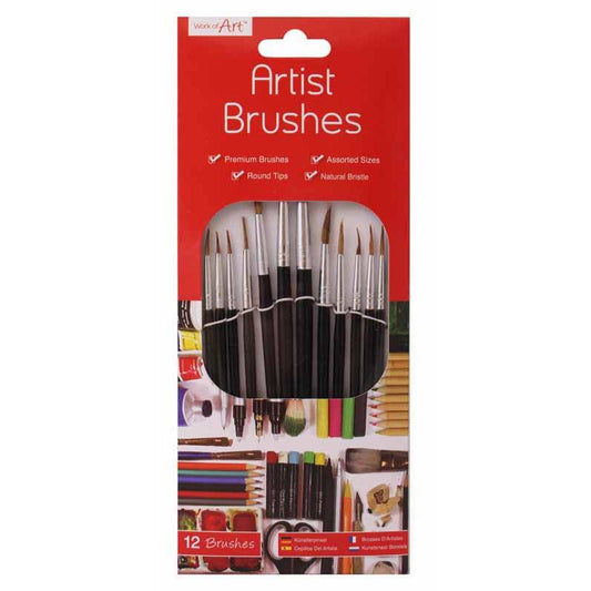 Pack of 12 Natural Artist Brushes