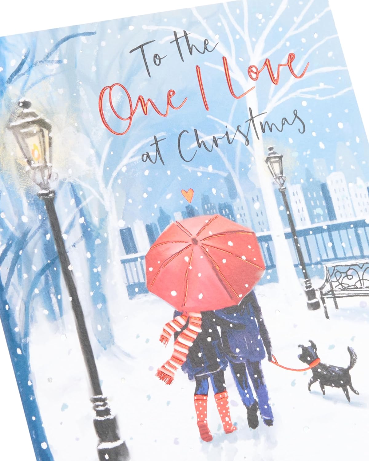 Couple Walking in the Snow with Dog One I Love Christmas Card