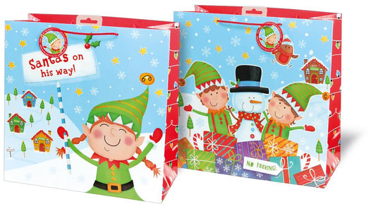 Elf Scene Design Giant Square Christmas Gift Bag 