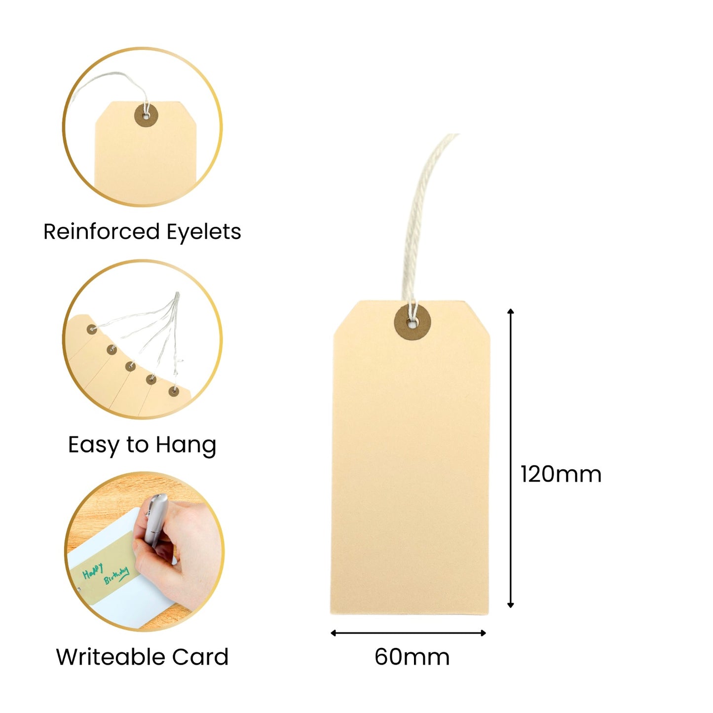 Pack of 20 Manila Luggage Strung Tags 60 x 120mm