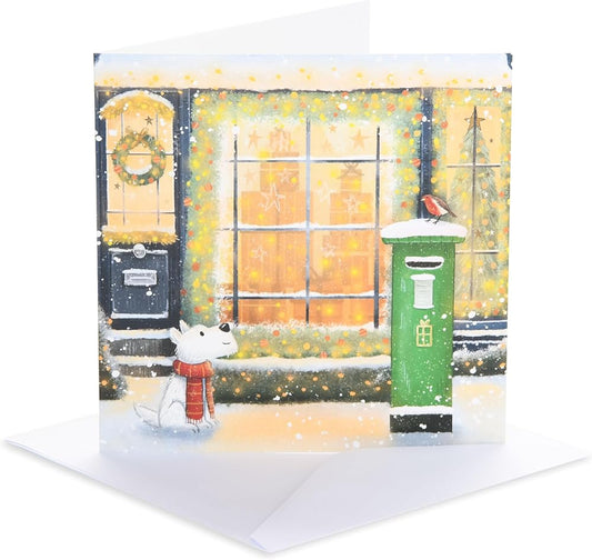 Irish Green Postbox & Dog Design Christmas Card