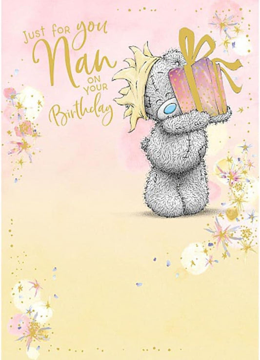 Bear Holding Birthday Present Nan Birthday Card