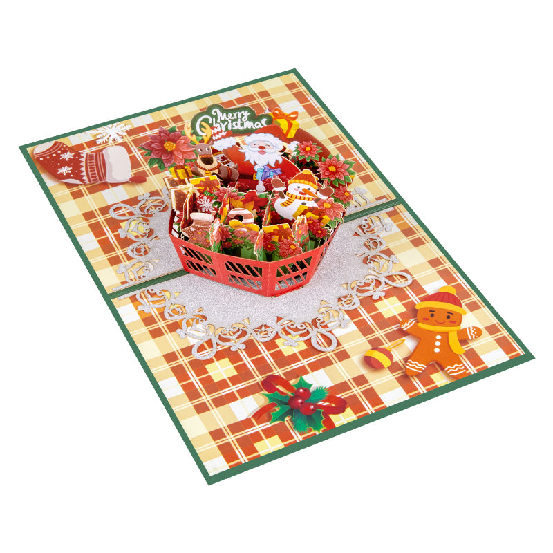 Festive Basket with Santa & Holiday Decor 3D Pop Up Christmas Card