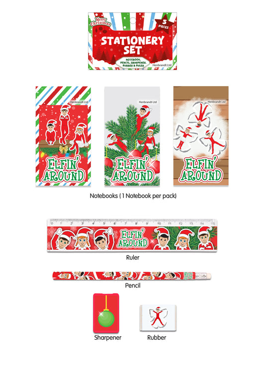 12 Packs of 5 Pieces Elfin Around Christmas Stationery Set