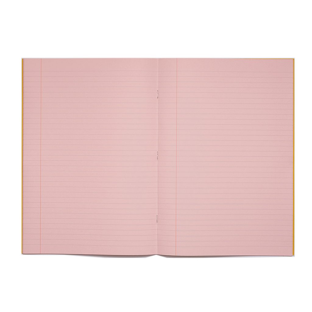Pack of 10 Rhino A4 48 Page Yellow with Pink Tinted Paper 8mm Lined with Margin Exercise Books