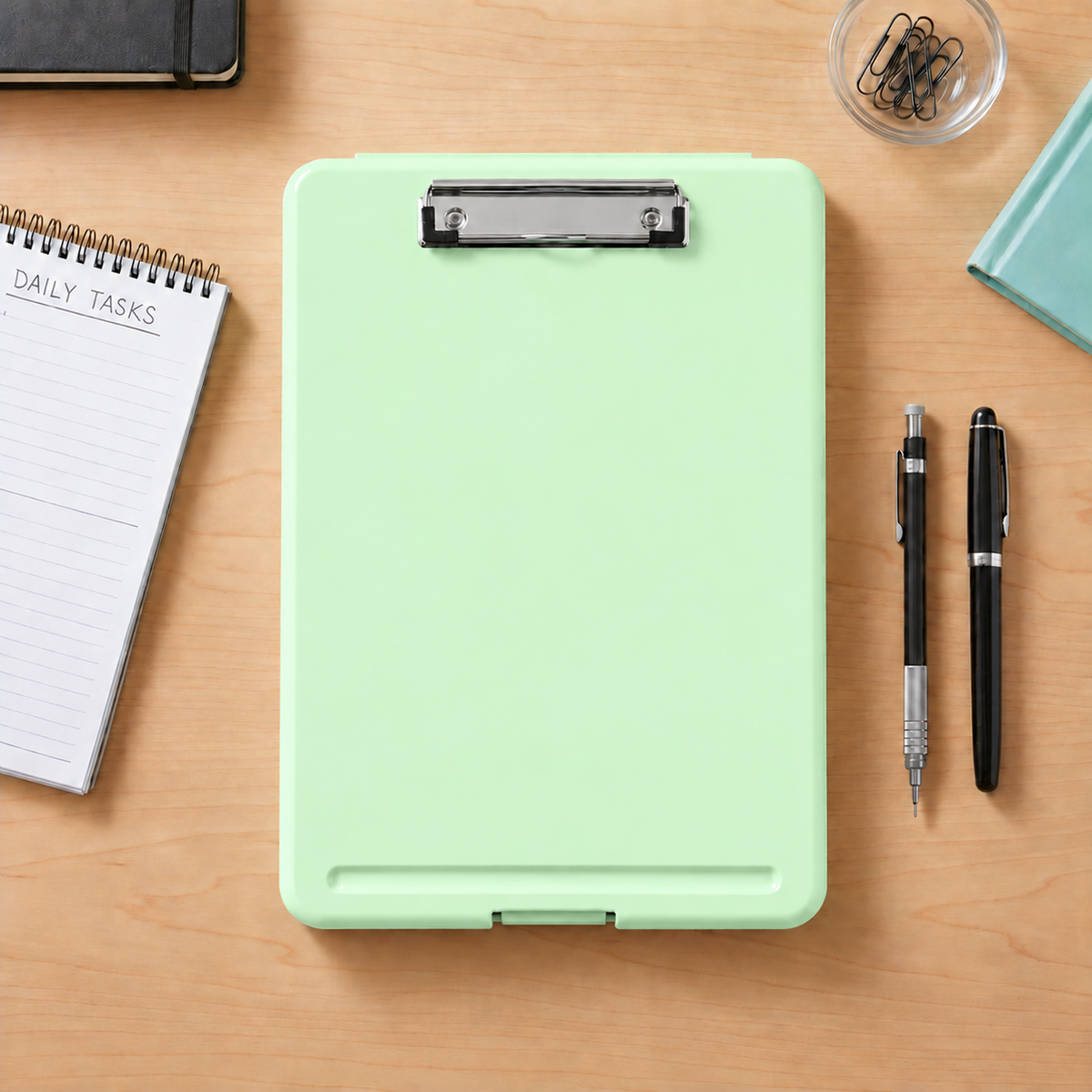 Pack of 5 A4 Pastel Green Plastic Clipboard Box File - Storage Filing Case