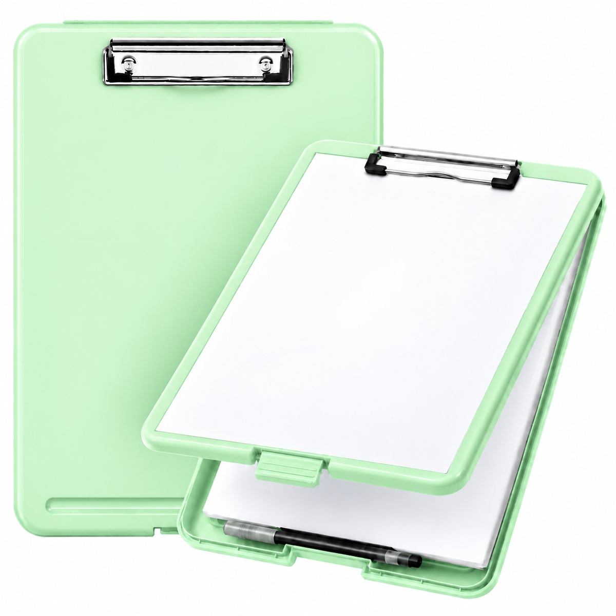 Single A4 Pastel Green Plastic Clipboard Box File - Storage Filing Case