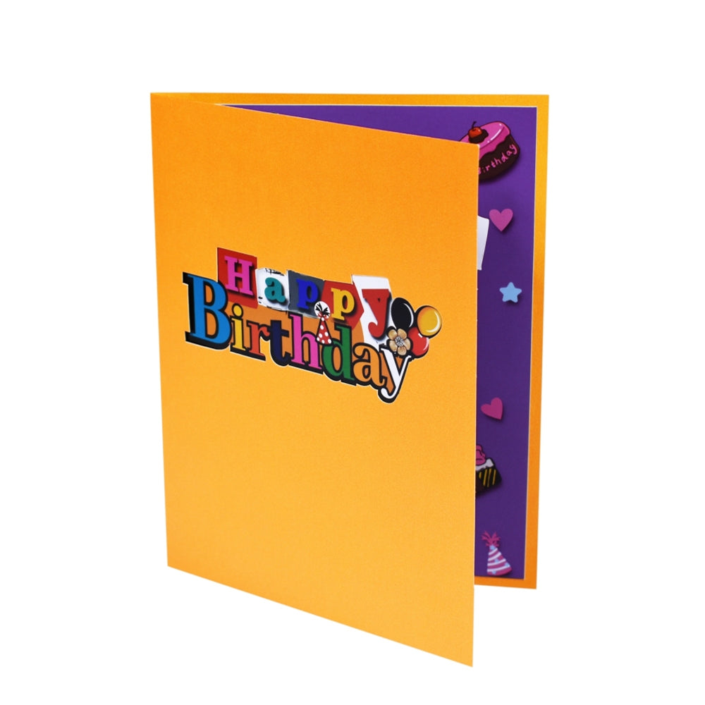 Balloons and Cake Design Purple Party 3D Pop Up Birthday Card