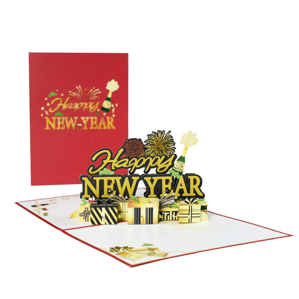 Fireworks & Champagne New Year Blast Pop Up Greeting Card