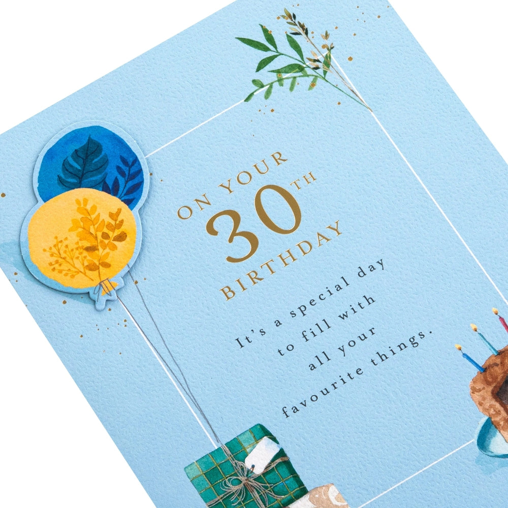 Balloons & Cake Design 30th Birthday Card