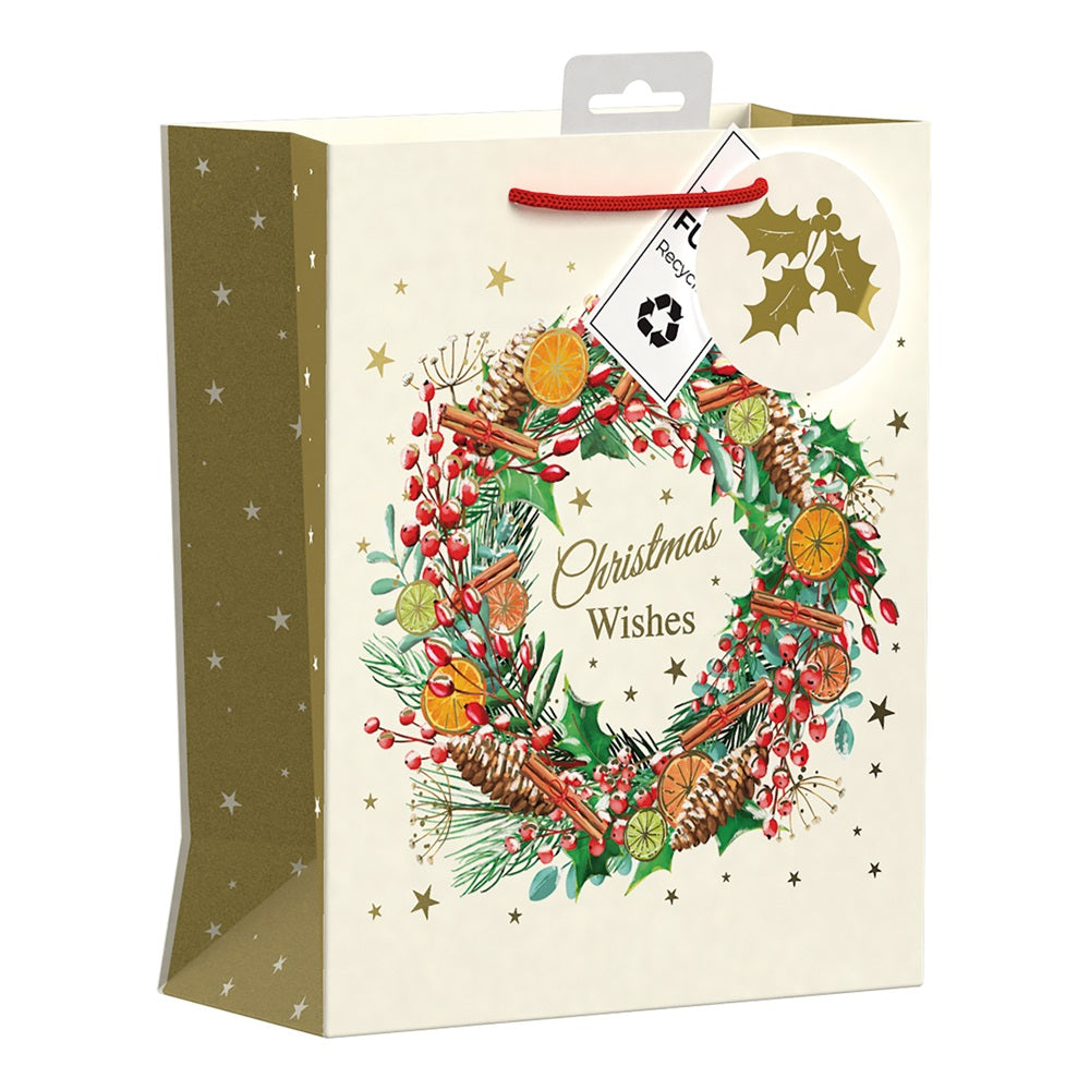 Pack of 6 Christmas Wreath Design Medium Christmas Gift Bags