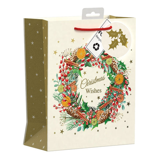 Pack of 6 Christmas Wreath Design Medium Christmas Gift Bags