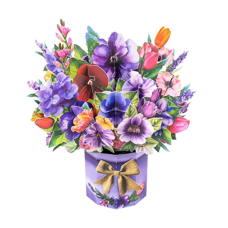 Floral Fantasy Paper Bouquet 3D Vase Pop Up Card - Mother's Day Birthday Wedding Anniversary 