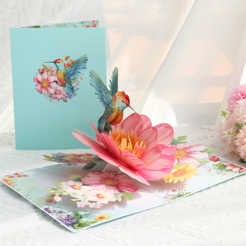 Hummingbird Whispers Pink Blossom 3D Pop Up Greeting Card