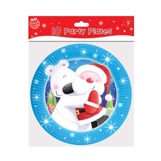 Pack of 10 Santa & Polar Bear Design Christmas Party Paper Plates