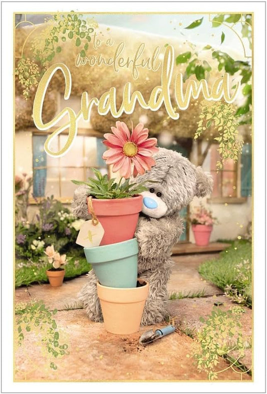 To A Wonderful Grandma Bear With Stack Of Plant Pots Photo Finish Mother's Day Card