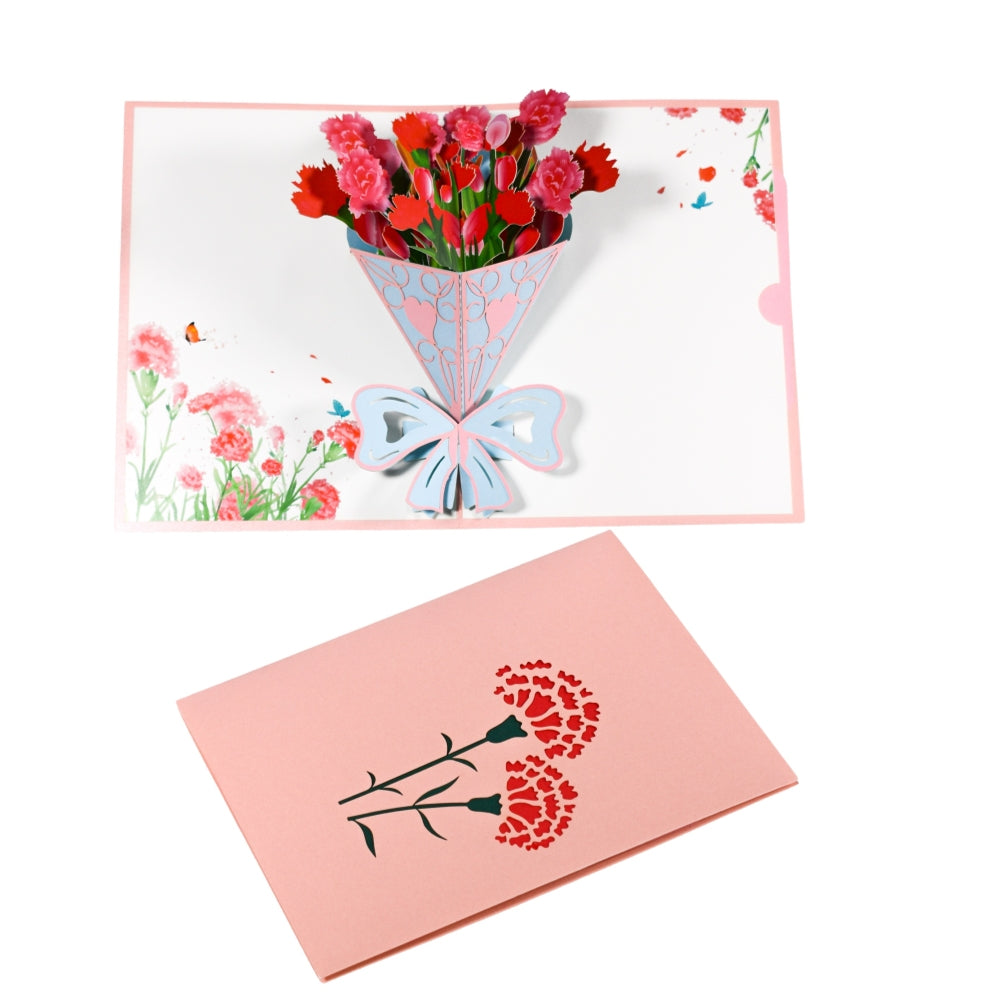Carnation Charm 3D Pop-Up Floral Greeting Card - Mother's Day Anniversary Birthday
