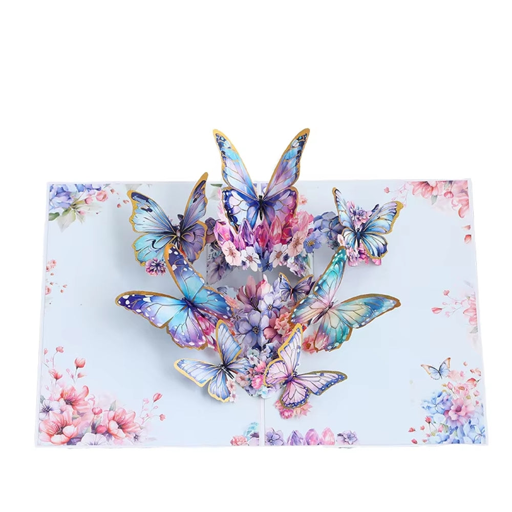 Fluttering Wishes Hot Stamped Blue Butterfly 3D Pop Up Greeting Card