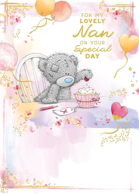 Bear At table With Cake Lovely Nan Birthday Card