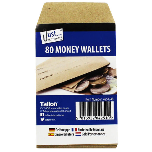 Pack of 80 School Dinner Money Wallets Envelope - 70x105mm