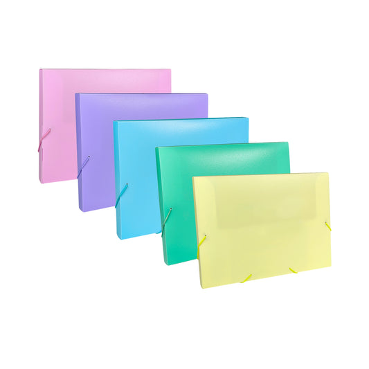 Pack of 5 Assorted Pastel Colours A4 Elastic Closure Box Files