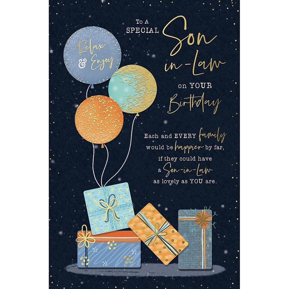 Balloons and Gifts Design Son in Law Birthday Card