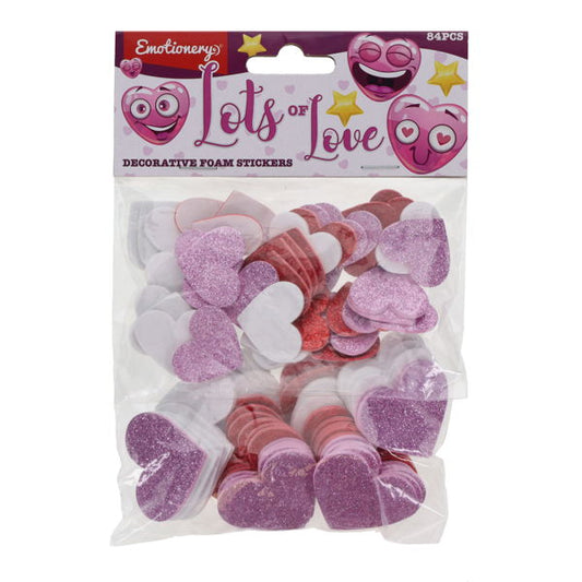 Pack of 84 Glitter Foam Lots Of Love Hearts Stickers by Emotionery