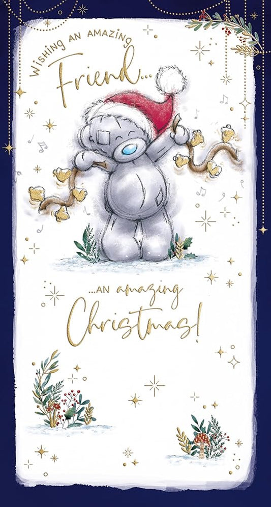 Bear And Bells For Amazing Friend Christmas Card