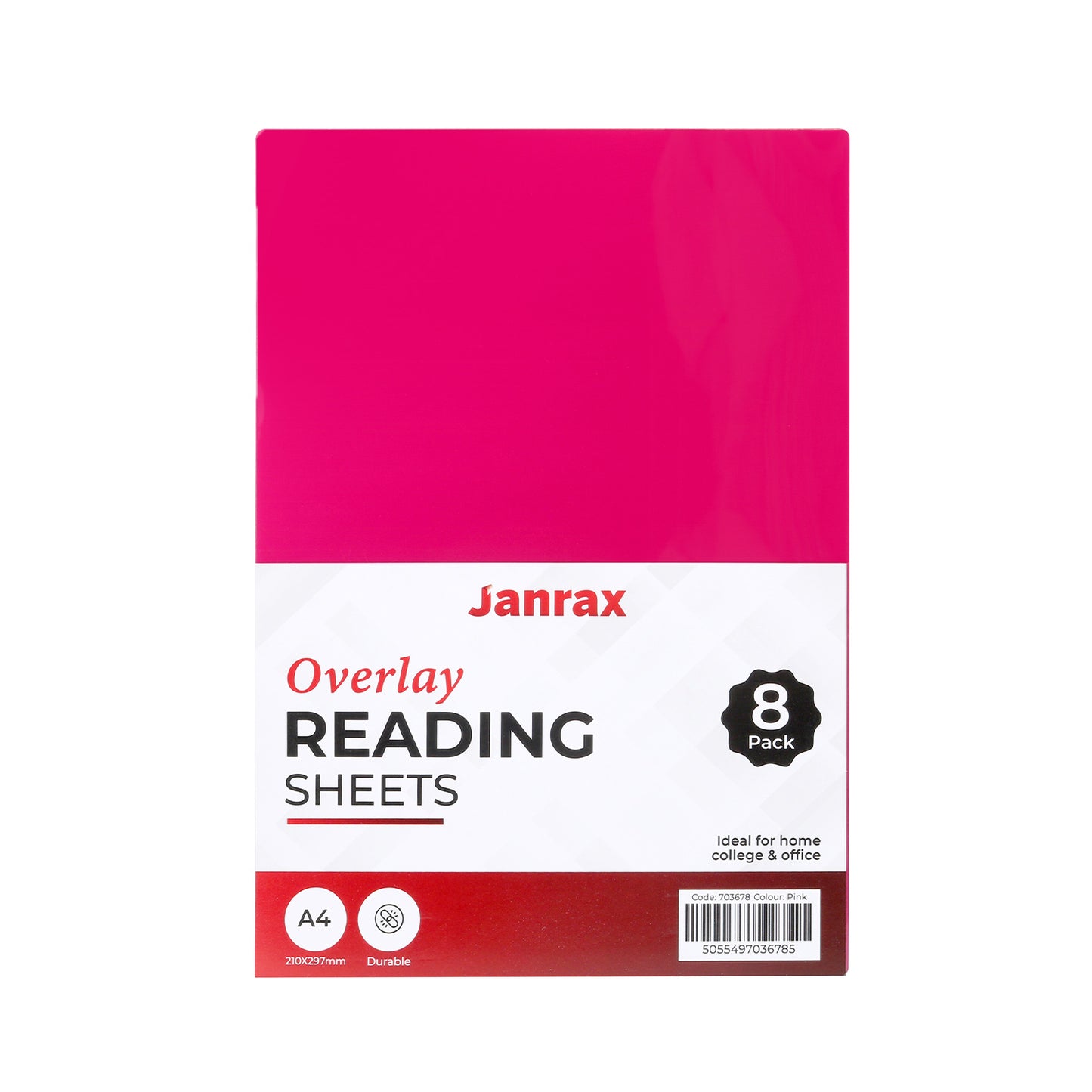 Pack of 16 A4 Plain Pink Dyslexia Overlay Reading Sheets – PET Material, Rounded Corners