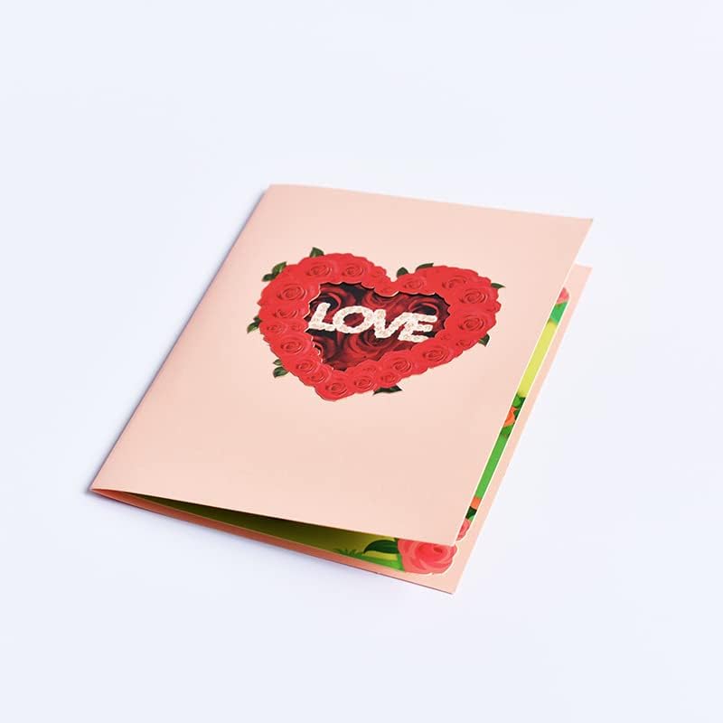 Triple Rose Heart "LOVE" 3D Pop Up Greeting Card - Valentine's Day Wedding Anniversary Birthday