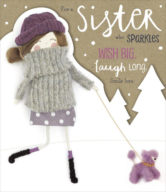 Sister Sparkles Fun Stylish Die Cut Christmas Greeting Card 